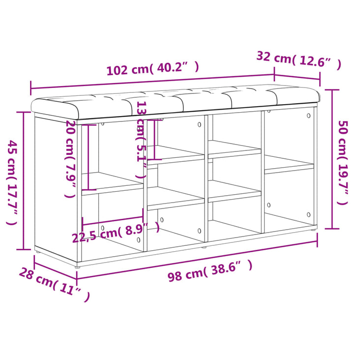 Schoenenbank 102x32x50 cm bewerkt hout zwart