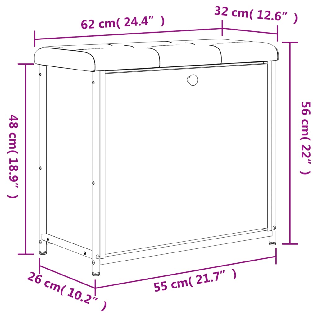 Schoenenbankje met klaplade 62x32x56 cm zwart