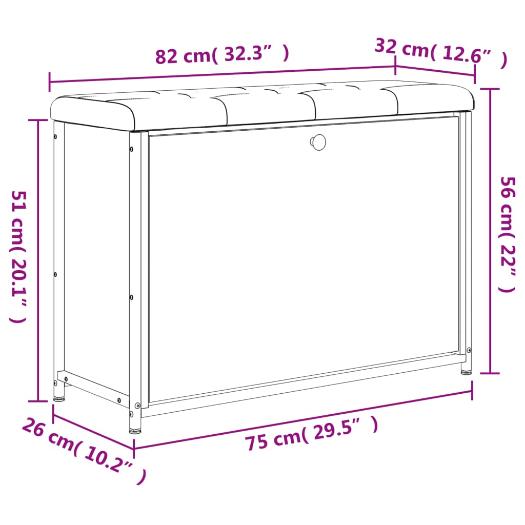 Schoenenbankje met klaplade 82x32x56 cm zwart