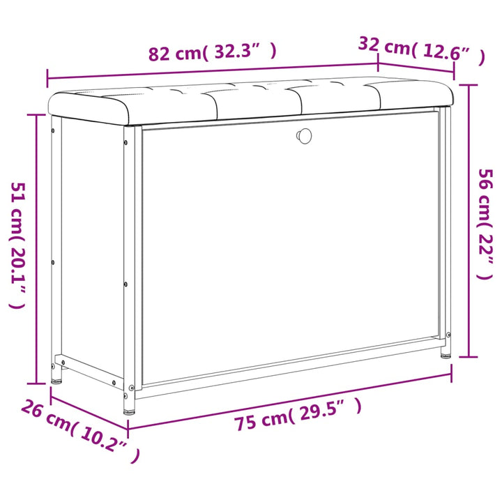 Schoenenbankje met klaplade 82x32x56 cm zwart