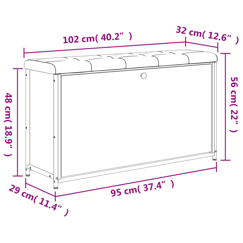 Schoenenbankje met klaplade 102x32x56 cm zwart