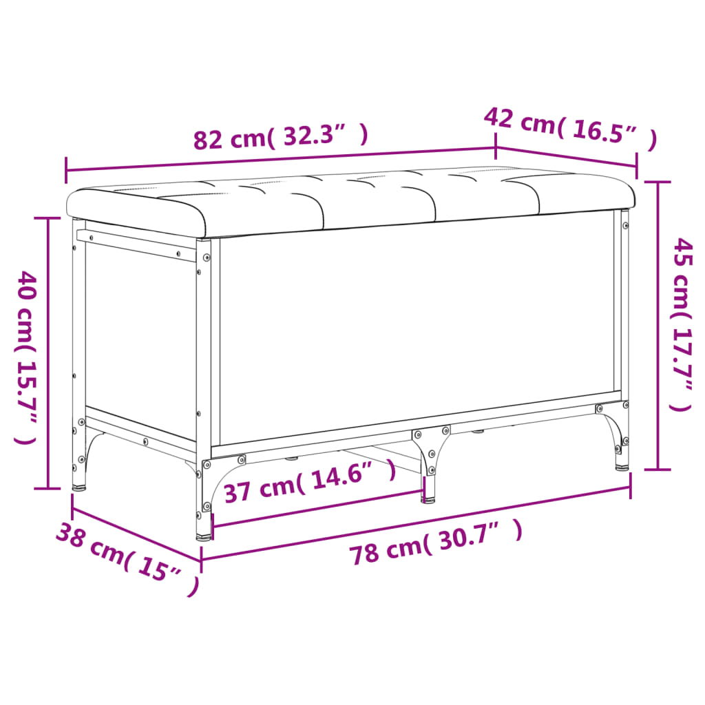 Opbergbankje 82x42x45 cm bewerkt hout grijs sonoma eikenkleurig