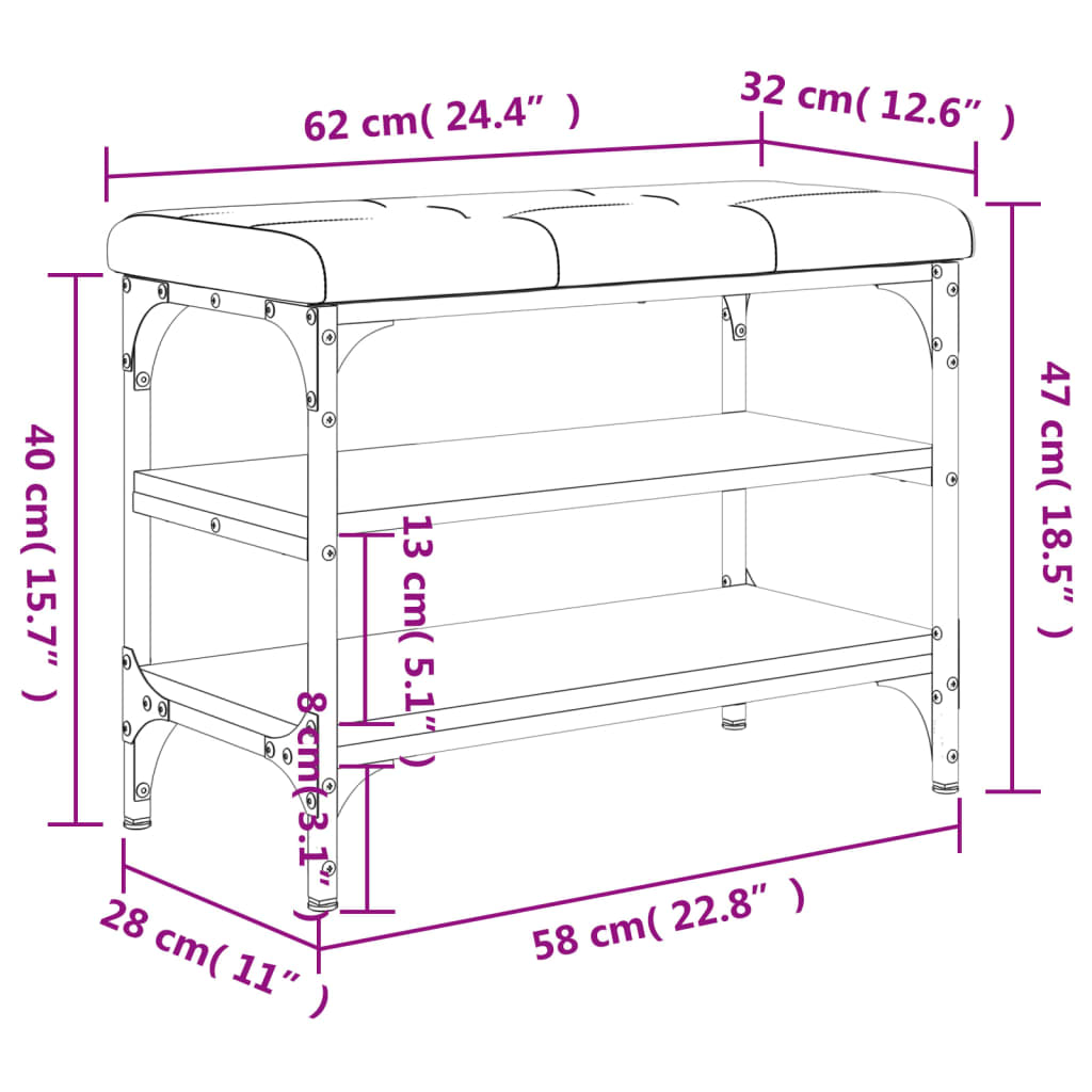 Schoenenbank 62x32x47 cm bewerkt hout bruin eikenkleur