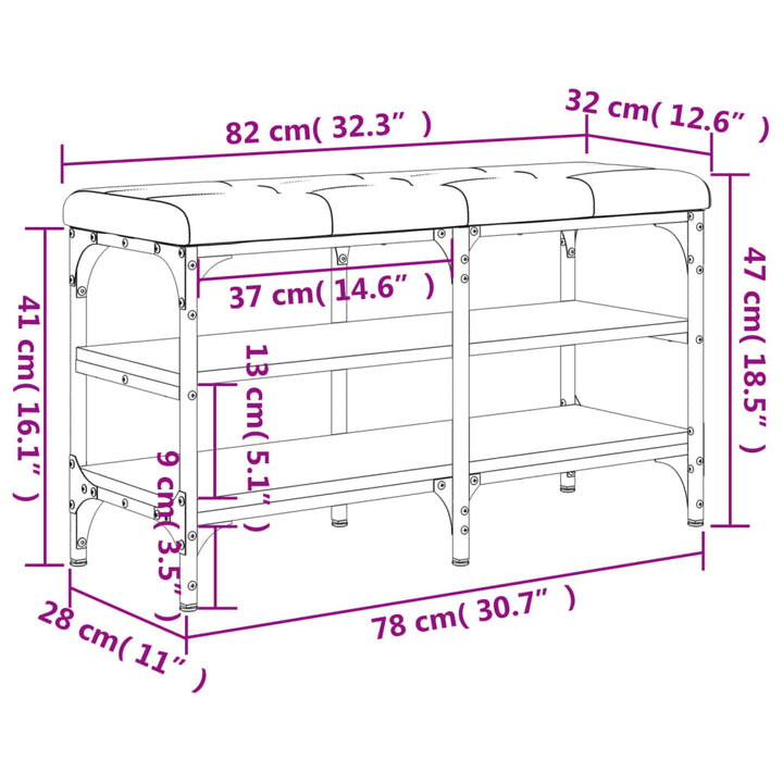 Schoenenbank 82x32x47 cm bewerkt hout bruin eikenkleur