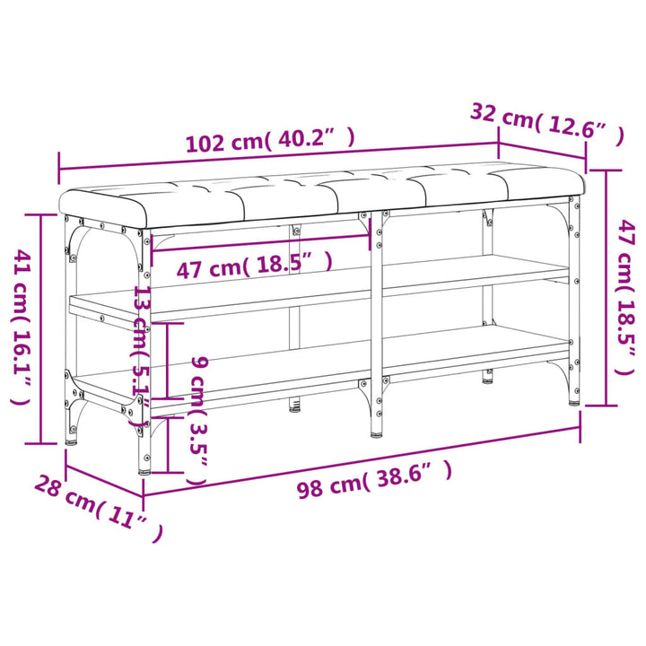 Schoenenbank 102x32x47 cm bewerkt hout sonoma eikenkleurig