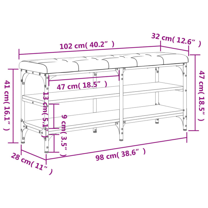 Schoenenbank 102x32x47 cm bewerkt hout gerookt eikenkleurig