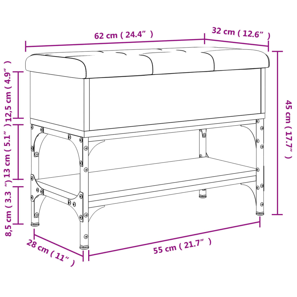 Schoenenbank 62x32x45 cm bewerkt hout zwart