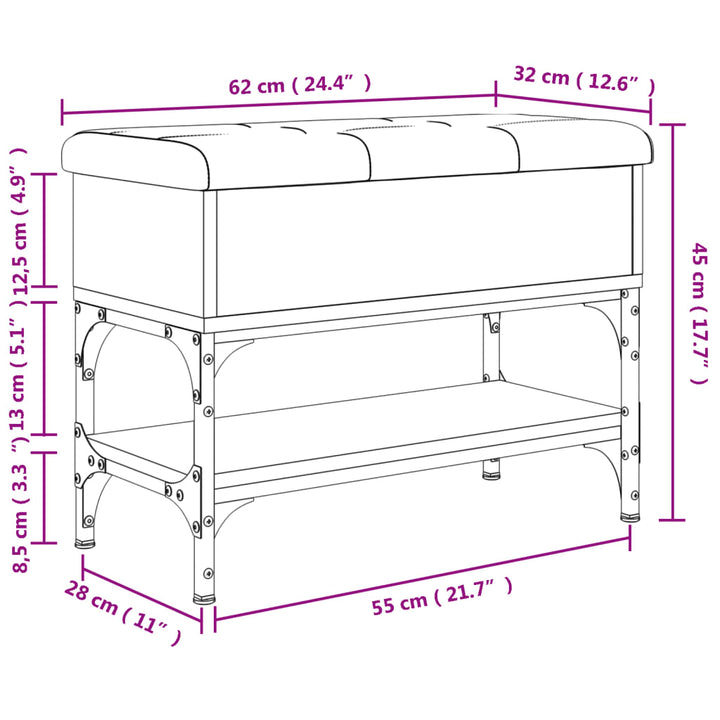 Schoenenbank 62x32x45 cm bewerkt hout gerookt eikenkleurig