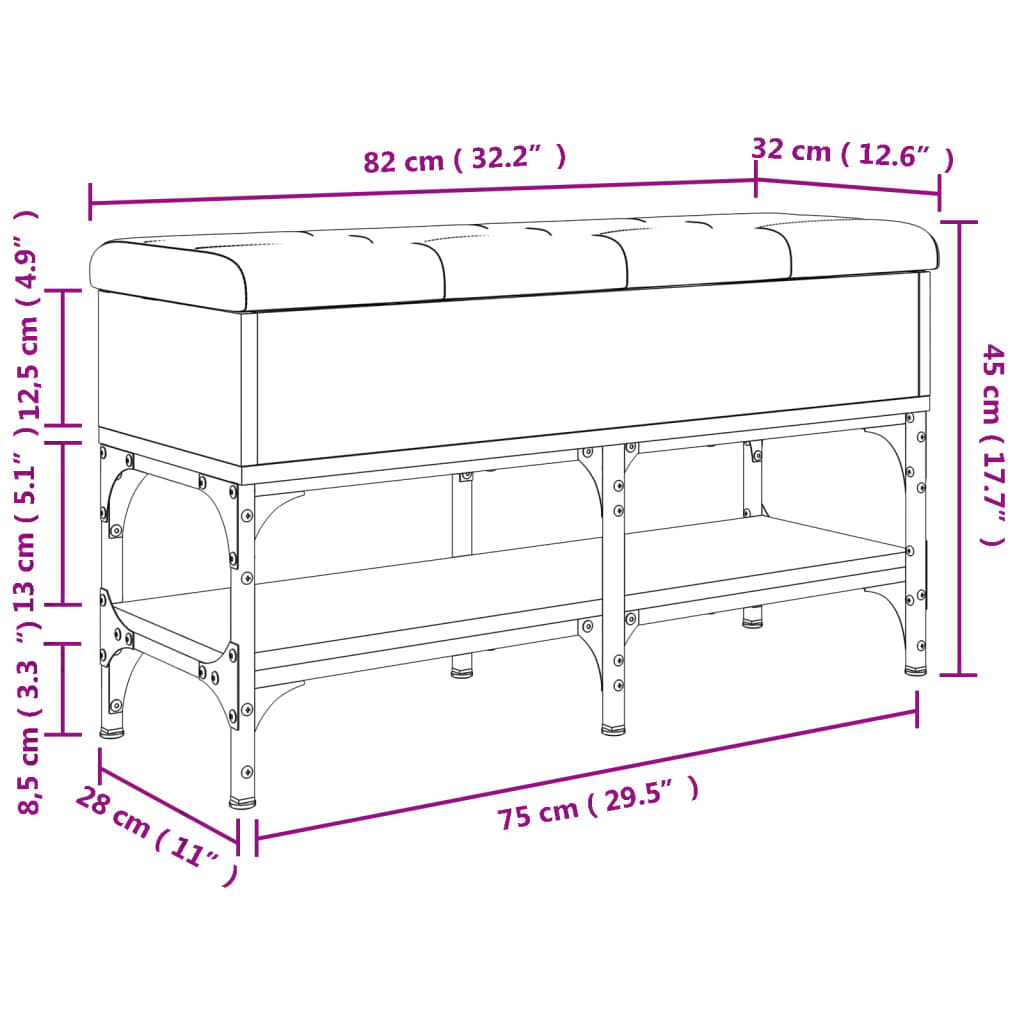 Schoenenbank 82x32x45 cm bewerkt hout bruin eikenkleur