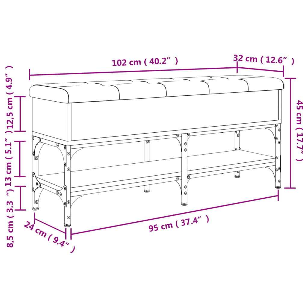 Schoenenbank 102x32x45 cm bewerkt hout gerookt eikenkleurig