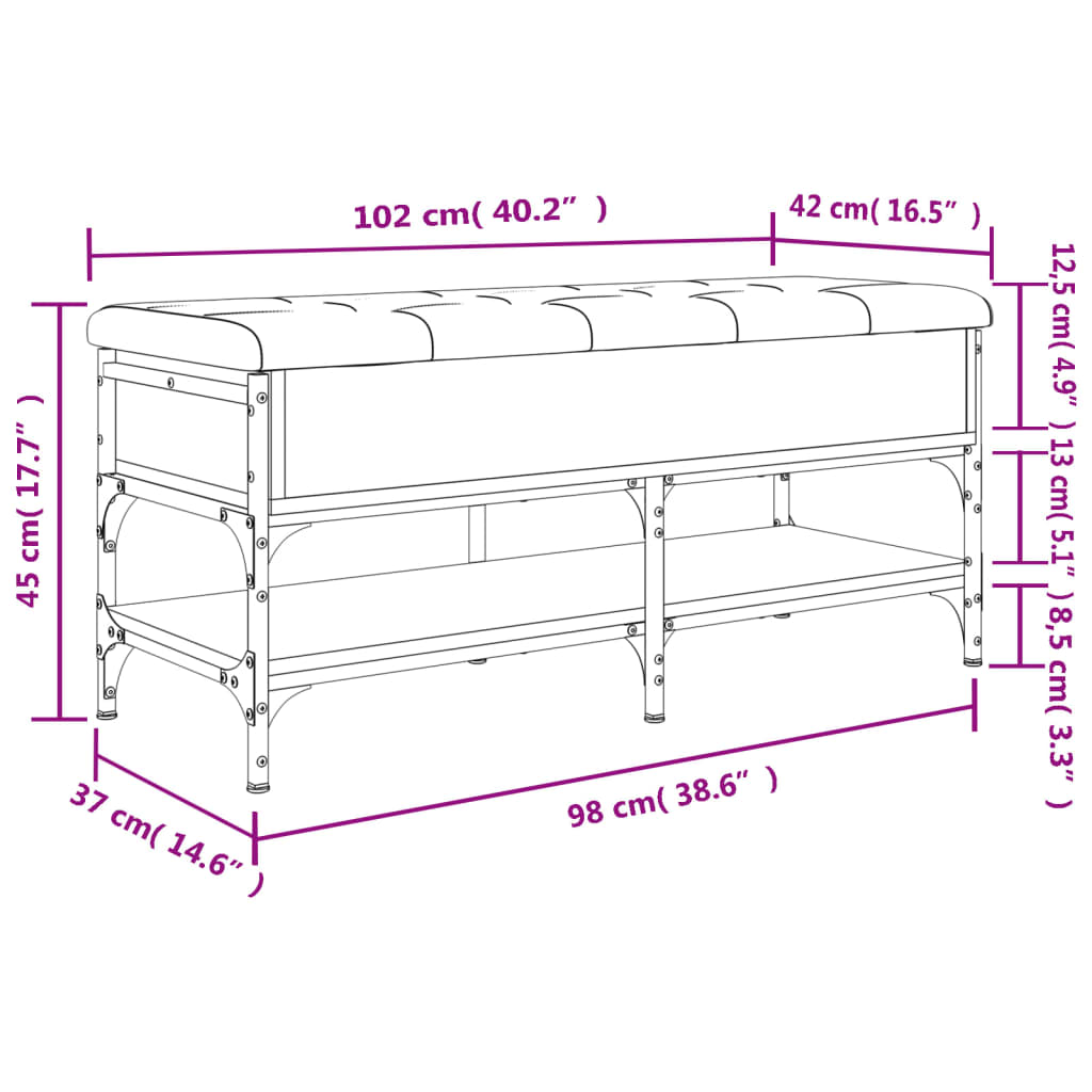 Schoenenbank 102x42x45 cm bewerkt hout sonoma eikenkleurig