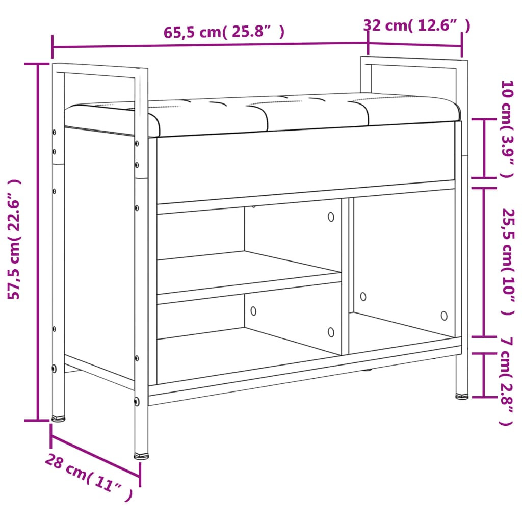 Schoenenbank 65,5x32x57,5 cm bewerkt hout sonoma eikenkleurig