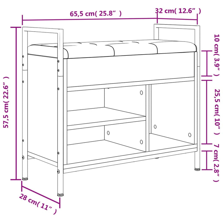 Schoenenbank 65,5x32x57,5 cm bewerkt hout sonoma eikenkleurig