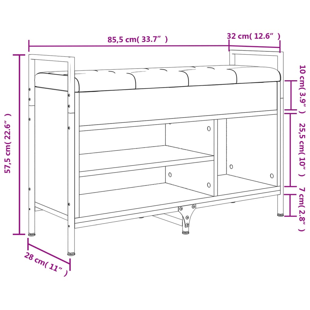 Schoenenbank 85,5x32x57,5 cm bewerkt hout gerookt eikenkleurig