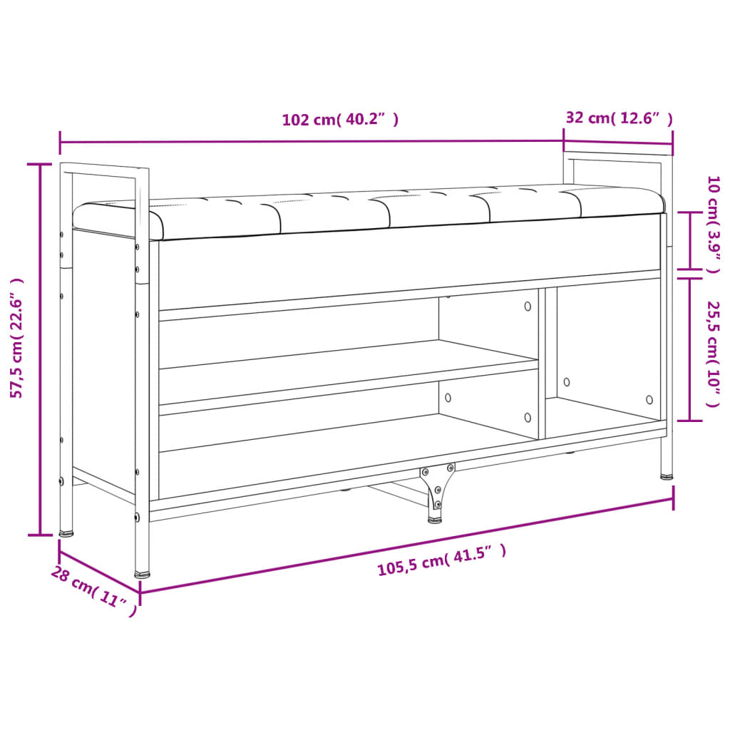 Schoenenbank 105,5x32x57,5 cm bewerkt hout gerookt eikenkleurig