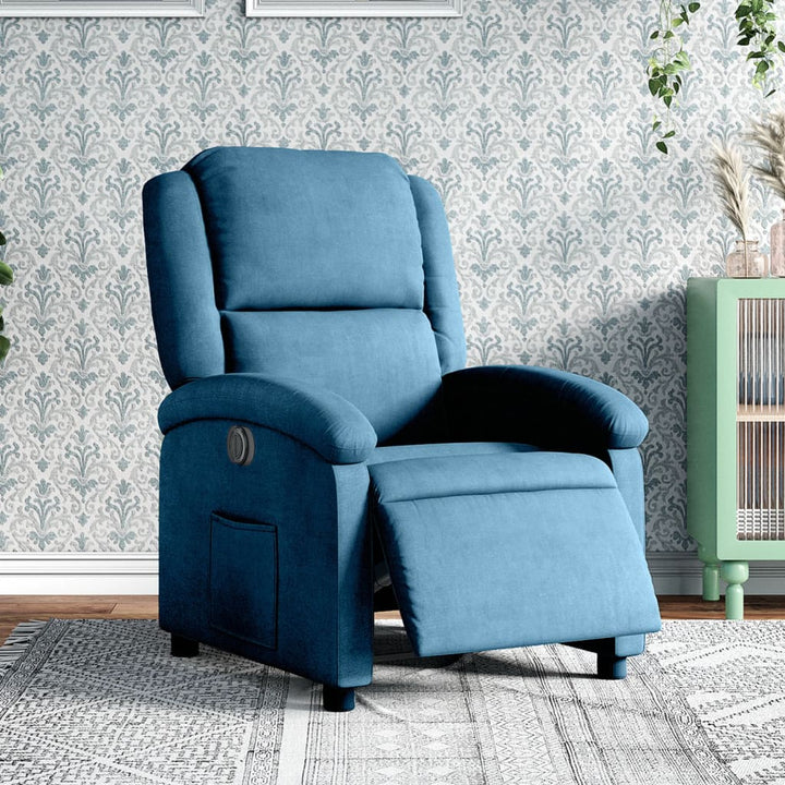 Fauteuil elektrisch verstelbaar fluweel blauw