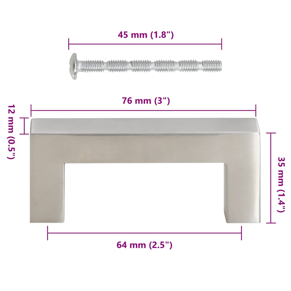 Handvatten 10 st 64 mm roestvrij staal zilverkleurig