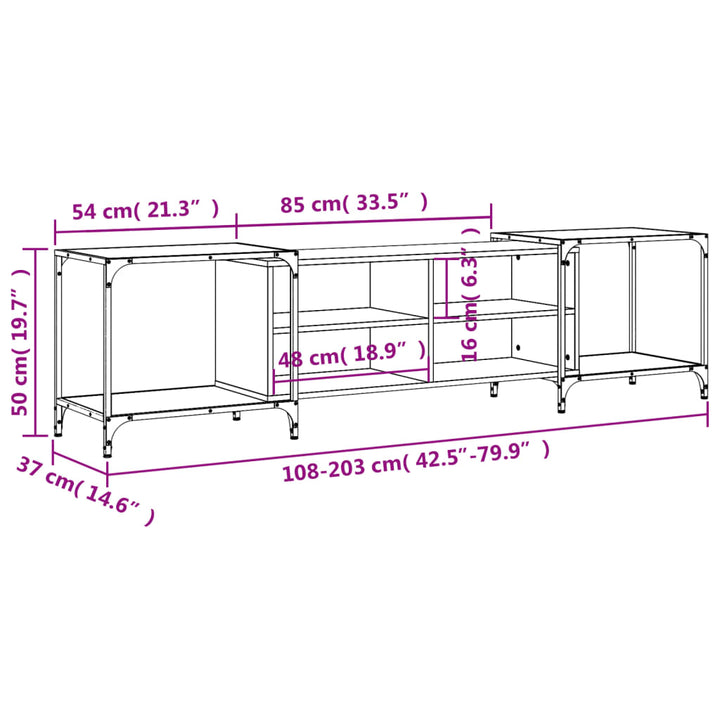 Tv-meubel 203x37x50 cm bewerkt hout zwart