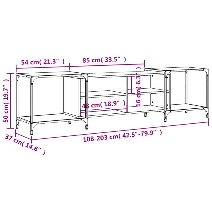 Tv-meubel 203x37x50 cm bewerkt hout gerookt eikenkleurig