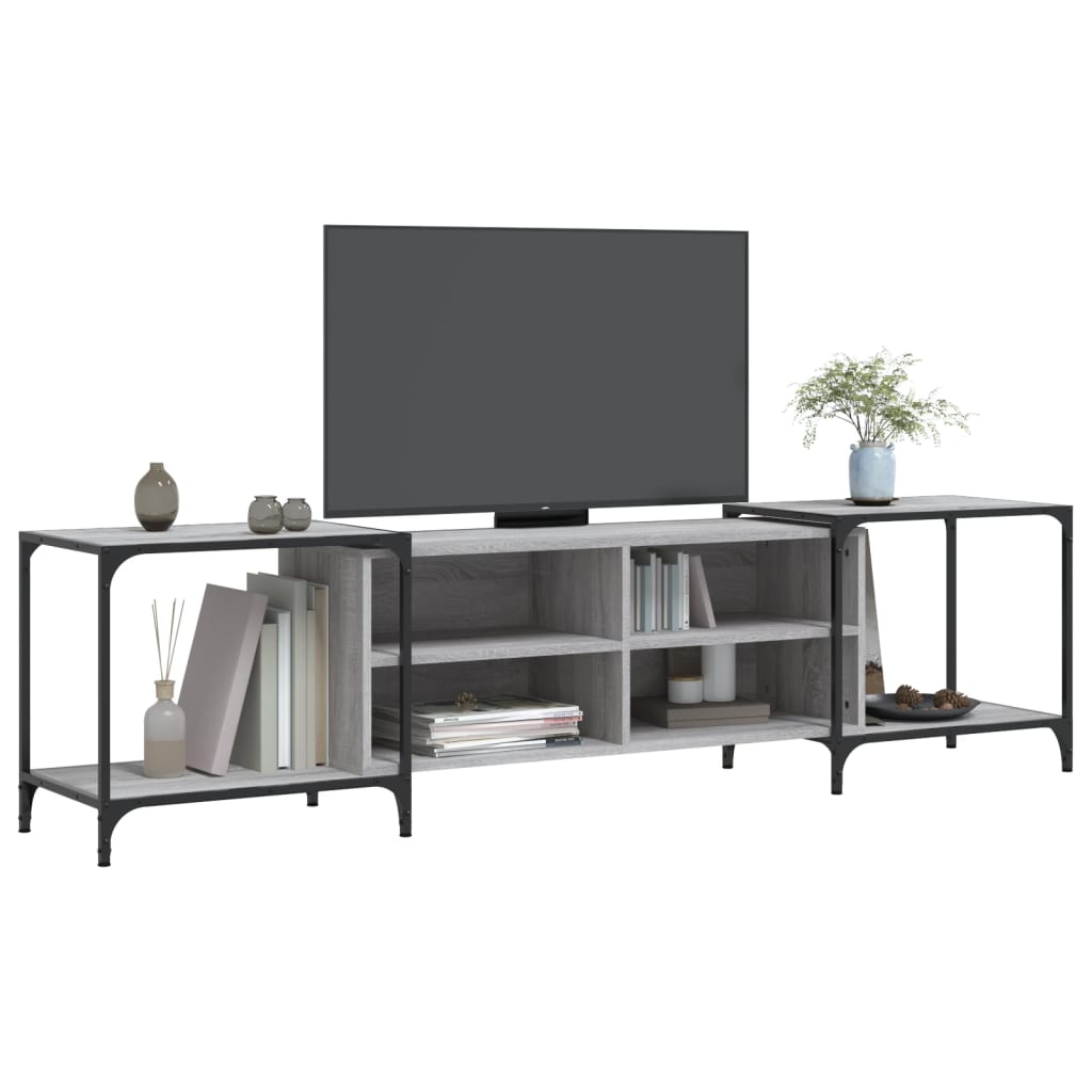 Tv-meubel 203x37x50 cm bewerkt hout grijs sonoma eikenkleurig