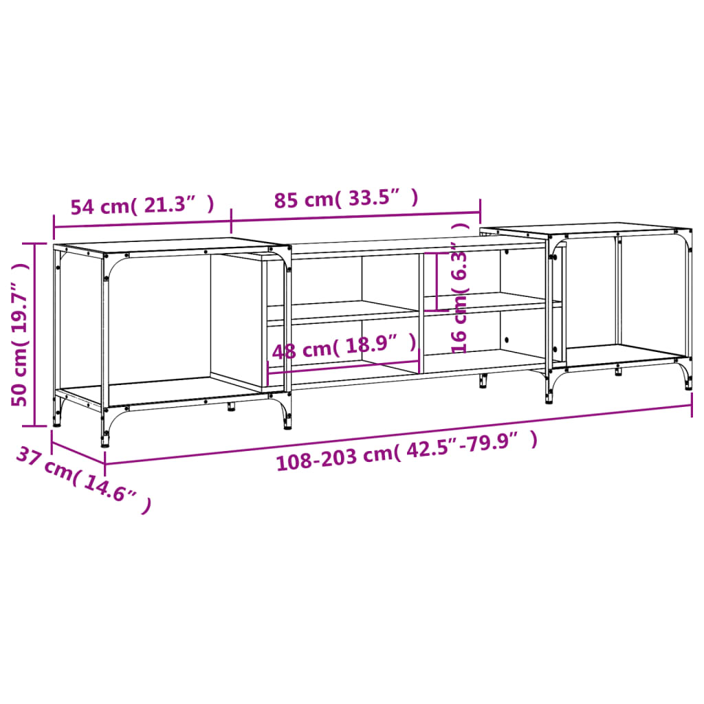 Tv-meubel 203x37x50 cm bewerkt hout bruin eikenkleur