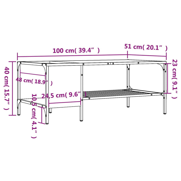 Salontafel met rek 100x51x40 cm bewerkt hout gerookt eikenkleur