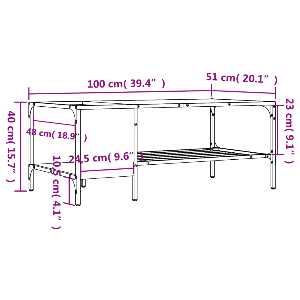 Salontafel met rek 100x51x40 cm bewerkt hout grijs sonoma eiken