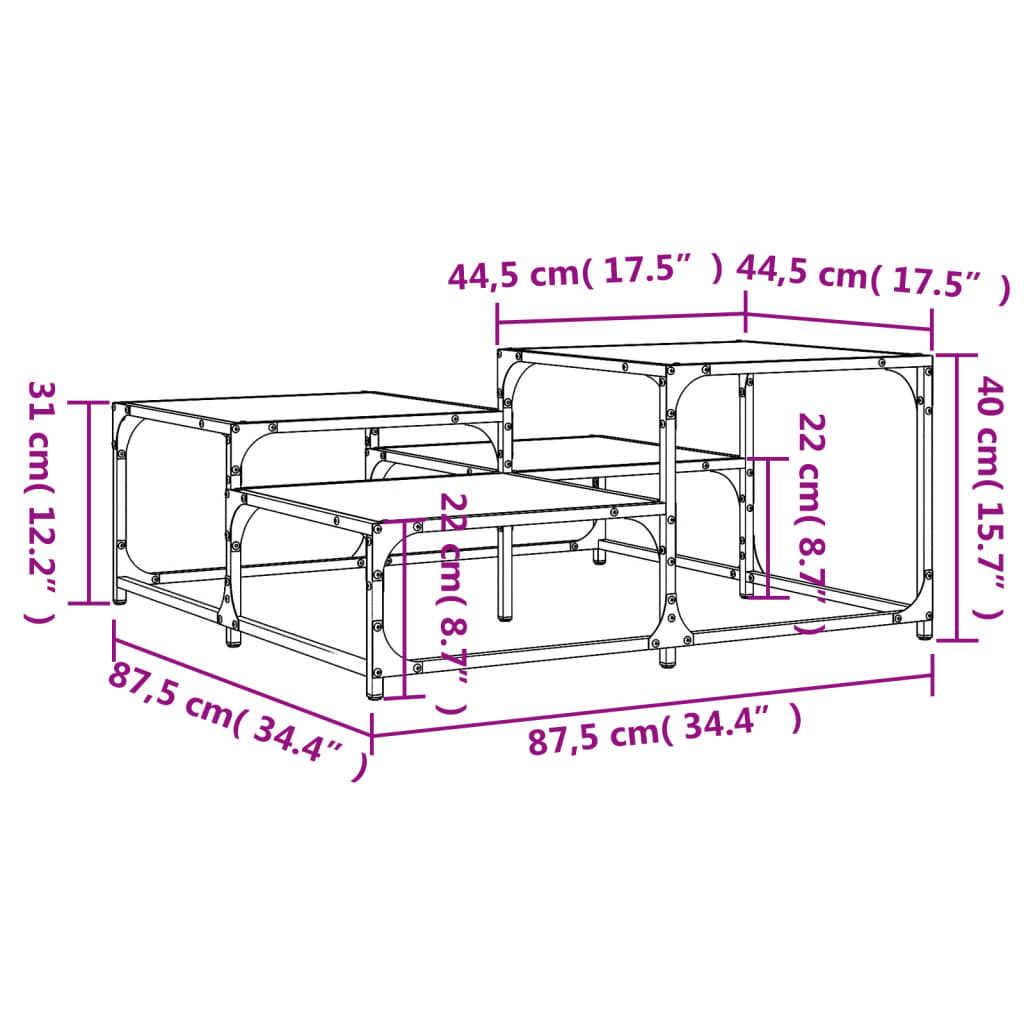 Salontafel 87,5x87,5x40 cm bewerkt hout zwart