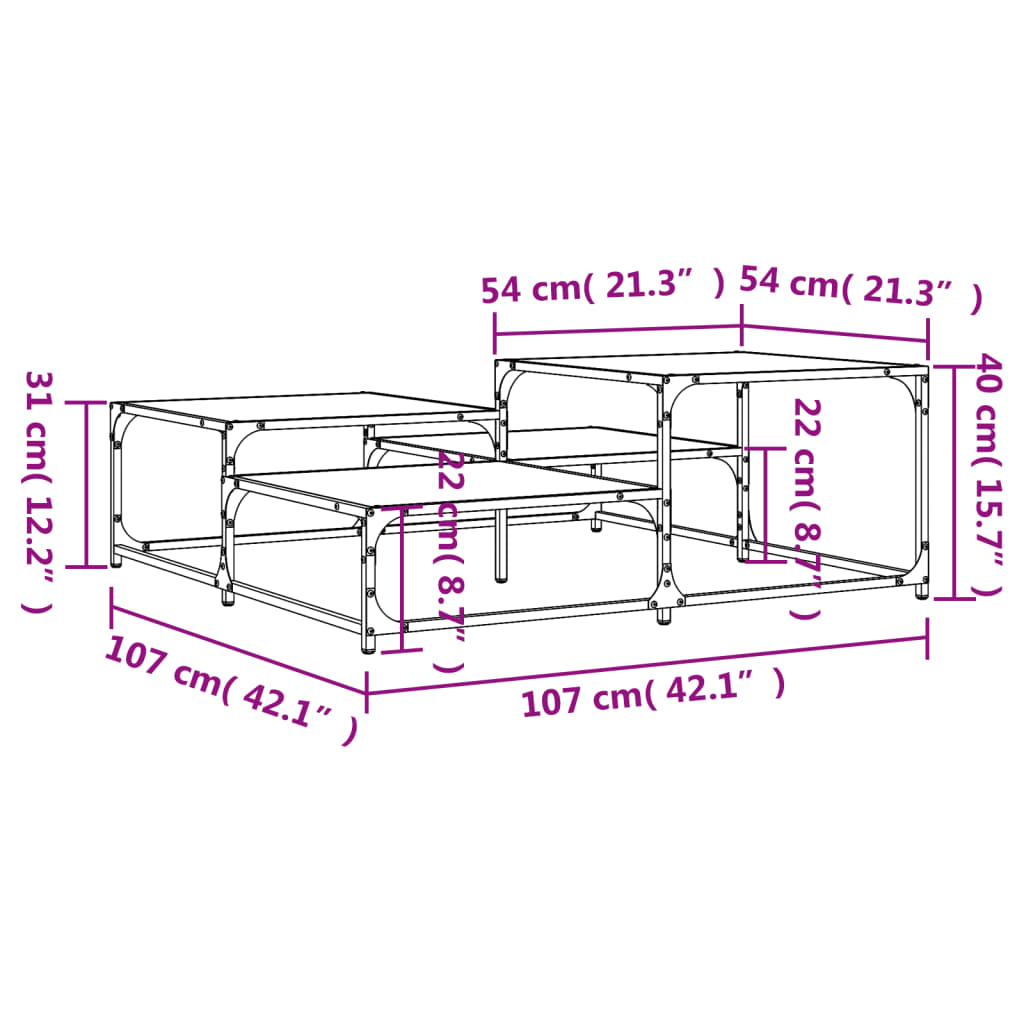 Salontafel 107x107x40 cm bewerkt hout zwart