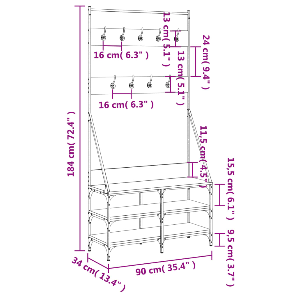 Kledingrek met schoenenrek 90x34x184 cm zwart