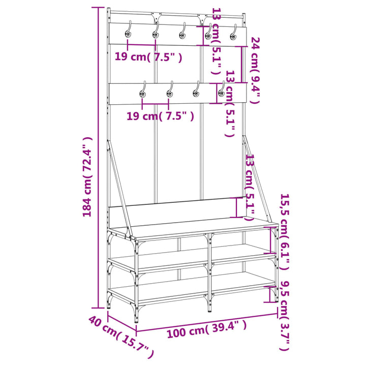 Kledingrek met schoenenrek 100x40x184 cm zwart