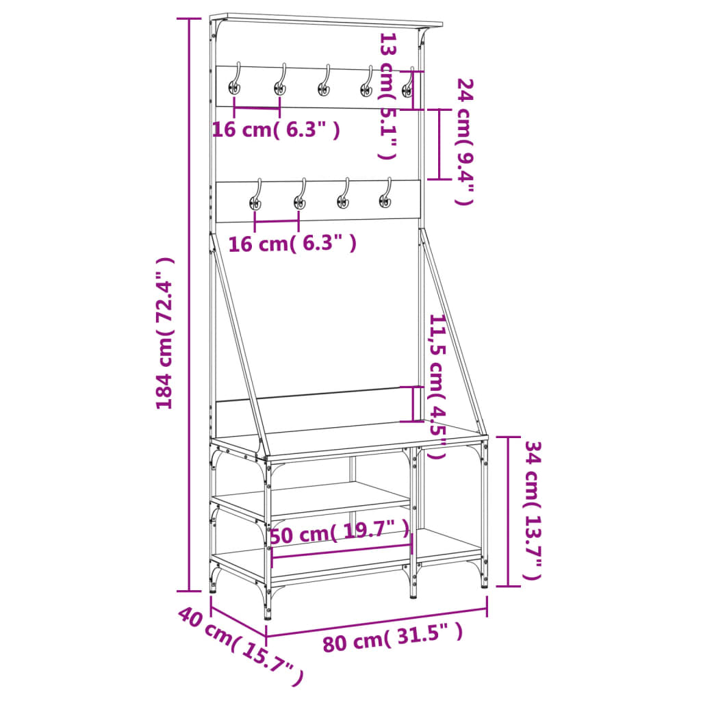 Kledingrek met schoenenrek 80x40x184 cm bruineikenkleurig