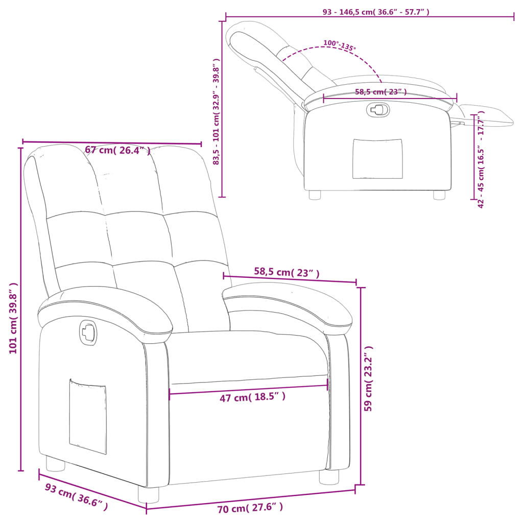 Fauteuil verstelbare stof crèmekleurig