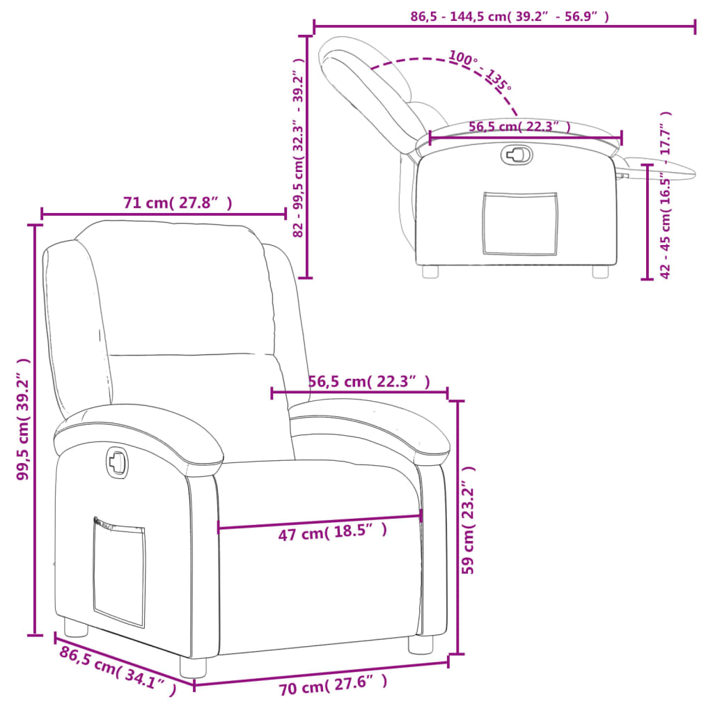 Fauteuil verstelbaar fluweel crèmekleurig