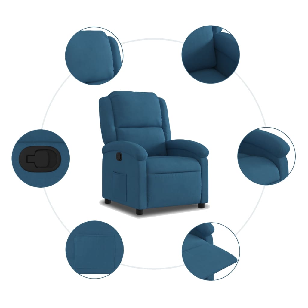 Fauteuil verstelbaar fluweel blauw