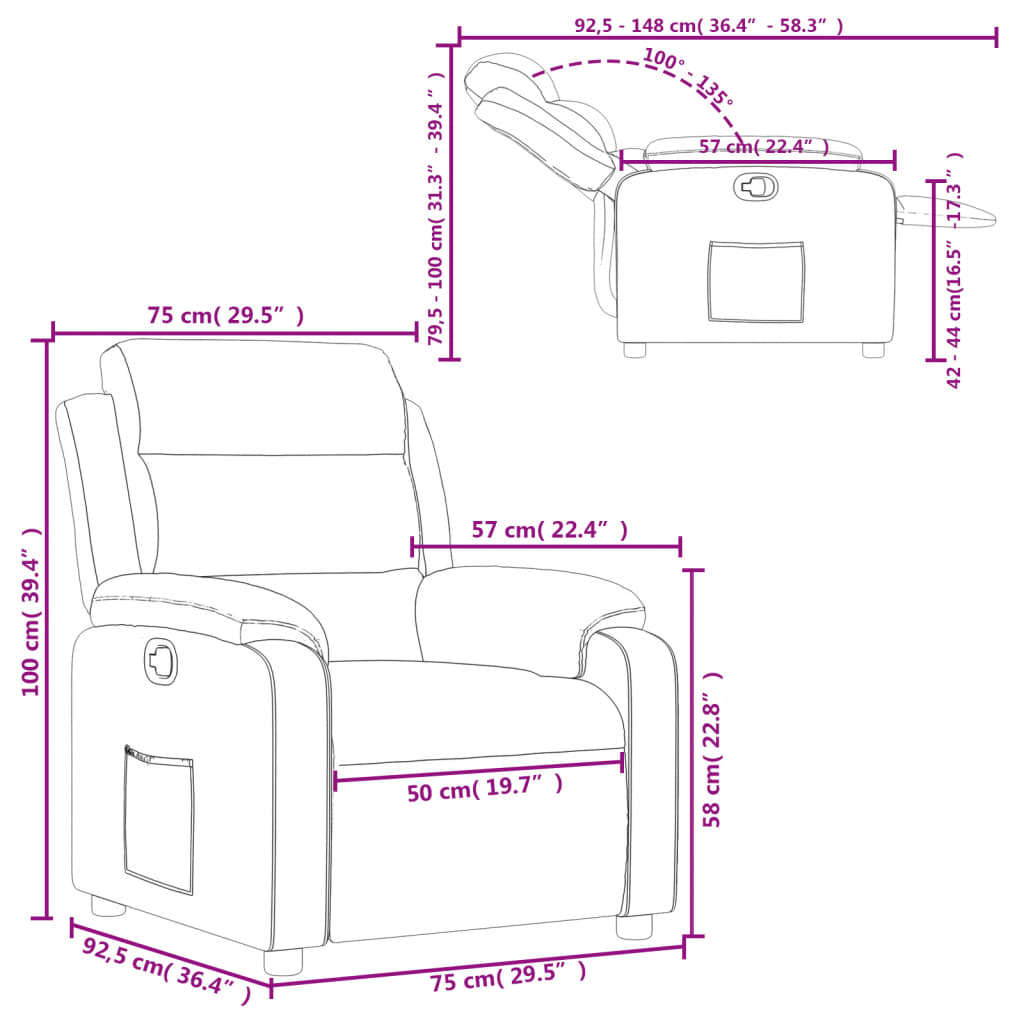 Fauteuil verstelbare stof lichtgrijs