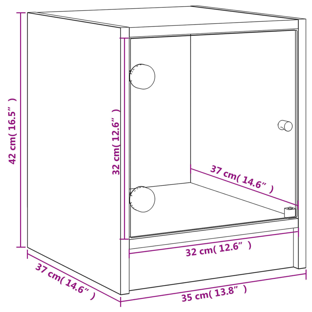 Nachtkastjes met glazen deuren 2 st 35x37x42 cm gerookt eiken