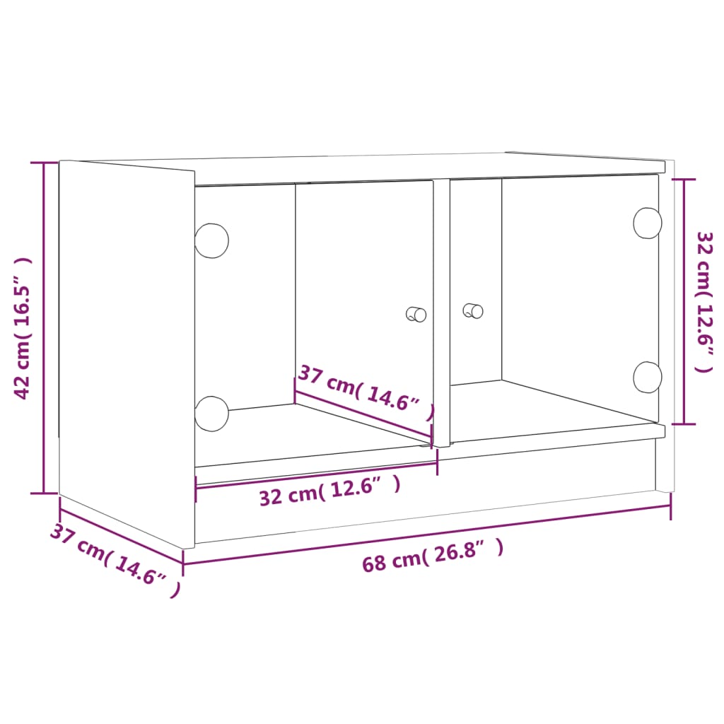 Tv-meubel met glazen deuren 68x37x42 cm wit