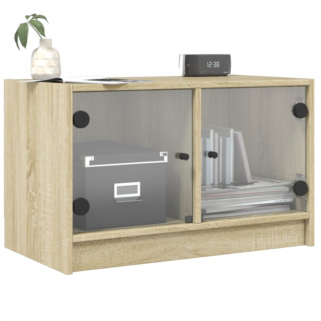 Tv-meubel met glazen deuren 68x37x42 cm sonoma eikenkleurig