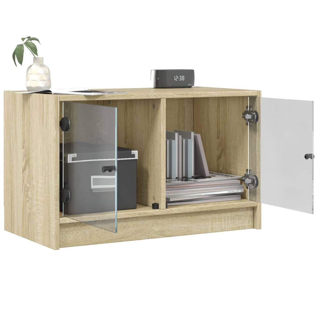 Tv-meubel met glazen deuren 68x37x42 cm sonoma eikenkleurig