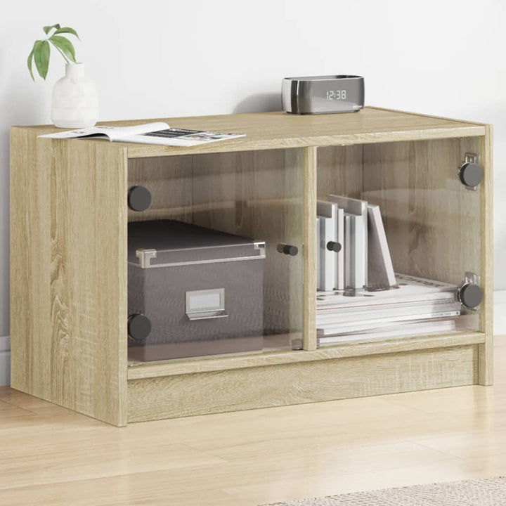 Tv-meubel met glazen deuren 68x37x42 cm sonoma eikenkleurig