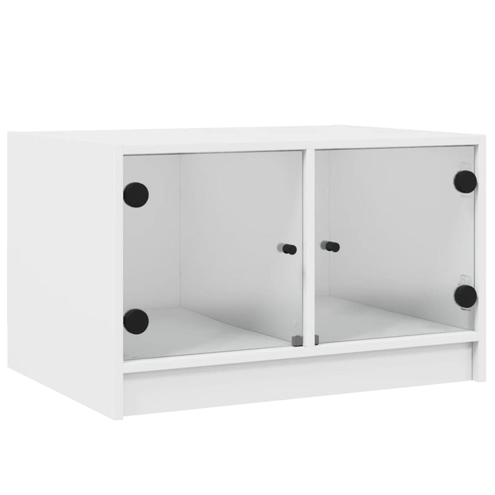 Salontafel met glazen deuren 68x50x42 cm wit