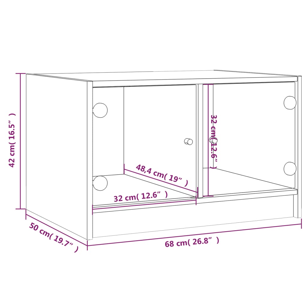 Salontafel met glazen deuren 68x50x42 cm wit