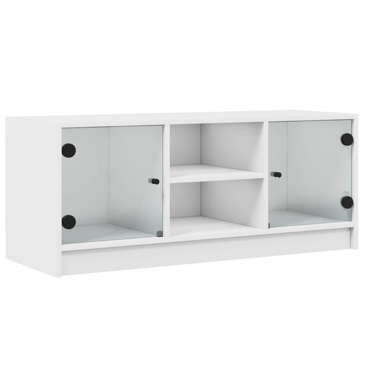 Tv-meubel met glazen deuren 102x37x42 cm wit