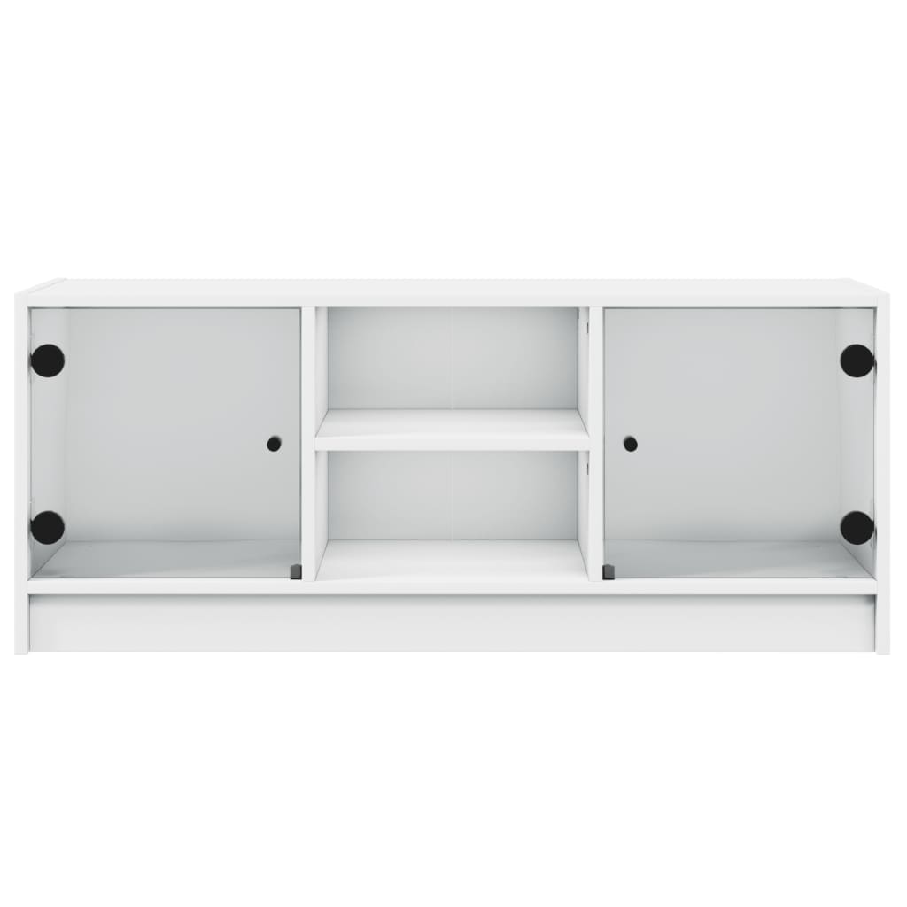 Tv-meubel met glazen deuren 102x37x42 cm wit