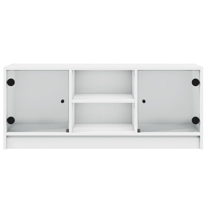 Tv-meubel met glazen deuren 102x37x42 cm wit