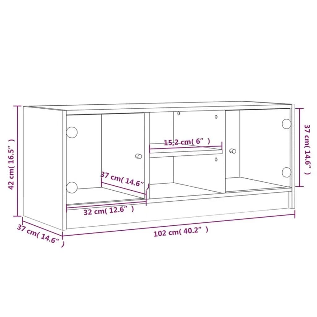 Tv-meubel met glazen deuren 102x37x42 cm wit