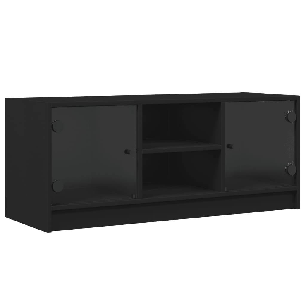 Tv-meubel met glazen deuren 102x37x42 cm zwart