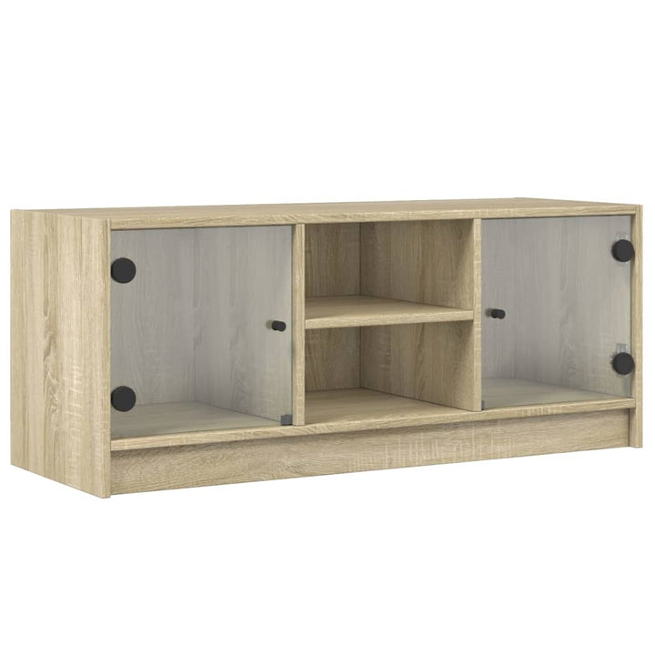 Tv-meubel met glazen deuren 102x37x42 cm sonoma eikenkleurig