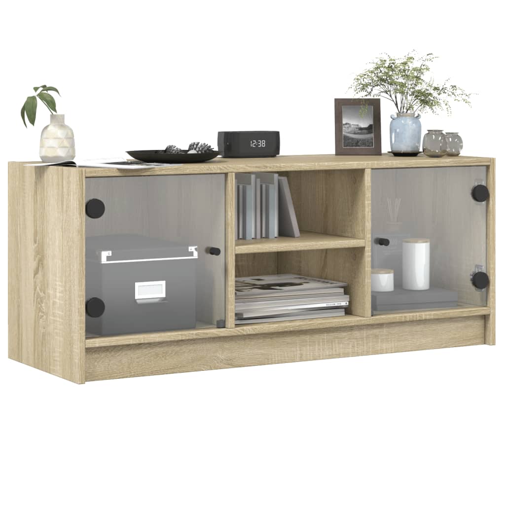 Tv-meubel met glazen deuren 102x37x42 cm sonoma eikenkleurig